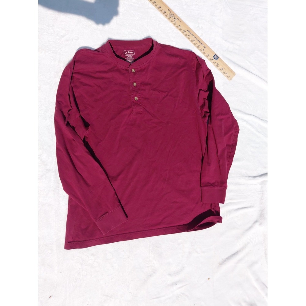 LL Bean Henley Mens L Cotton Long Sleeve 1/4 Button Maroon Shirt Outdoorsman